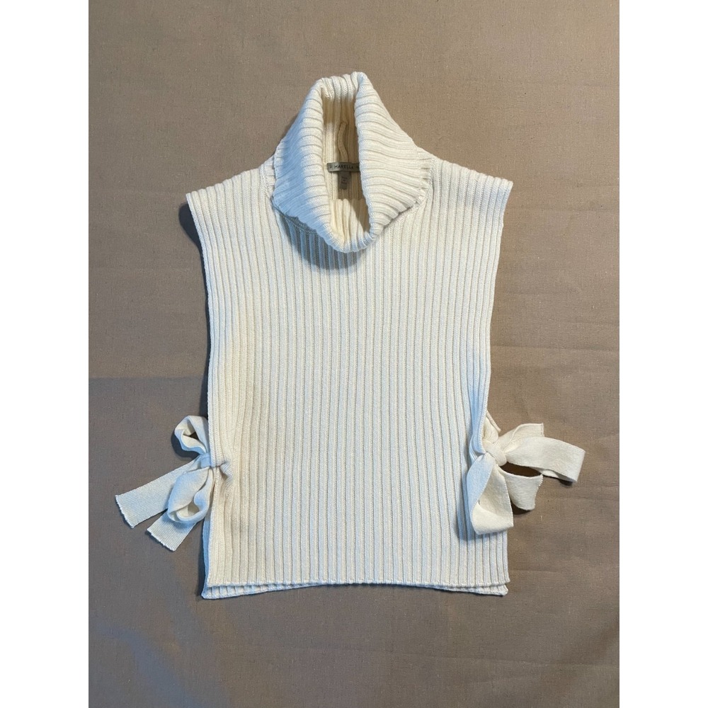 Marella Sleeveless Turtleneck Top Size S White Ribbed Italian Autumn Layers